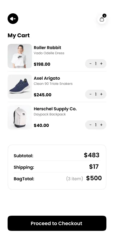 Shopify based Ecommerce app add to cart screen