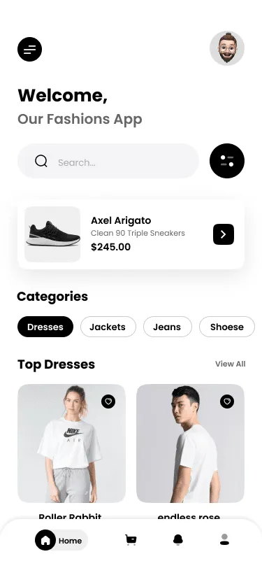 Shopify based Ecommerce app home screen