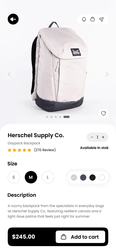 Shopify based Ecommerce app product screen