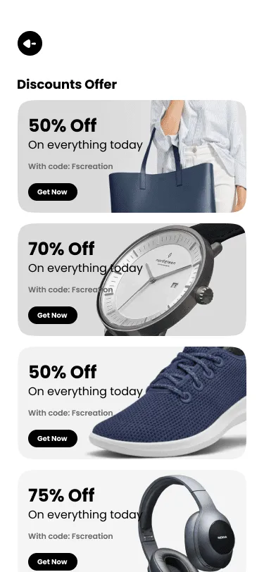 Shopify based ecommerce app discount offer screen